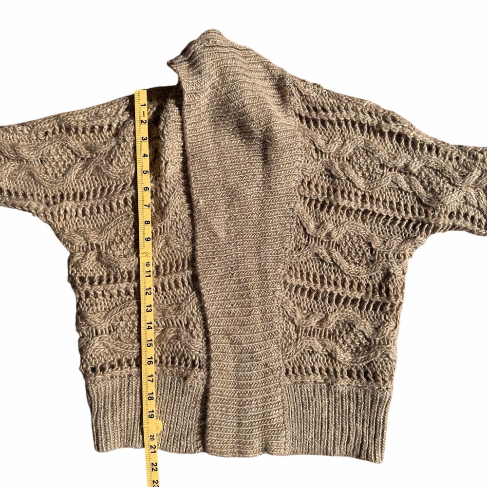 Express Cable Knit Open Cardigan Sweater Taupe Wool Alpaca Small - Picture 5 of 10